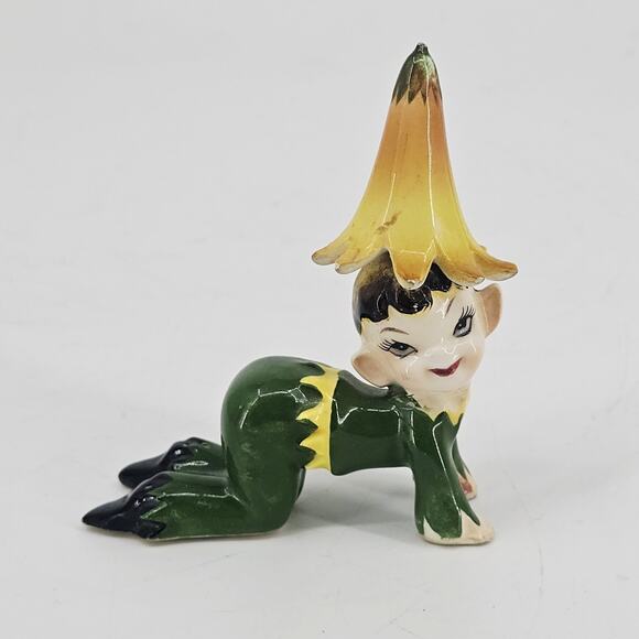 Vintage 1950's Norcrest pixie elf fairy Green Outfit porcelain Japan *READ* - Picture 1 of 9